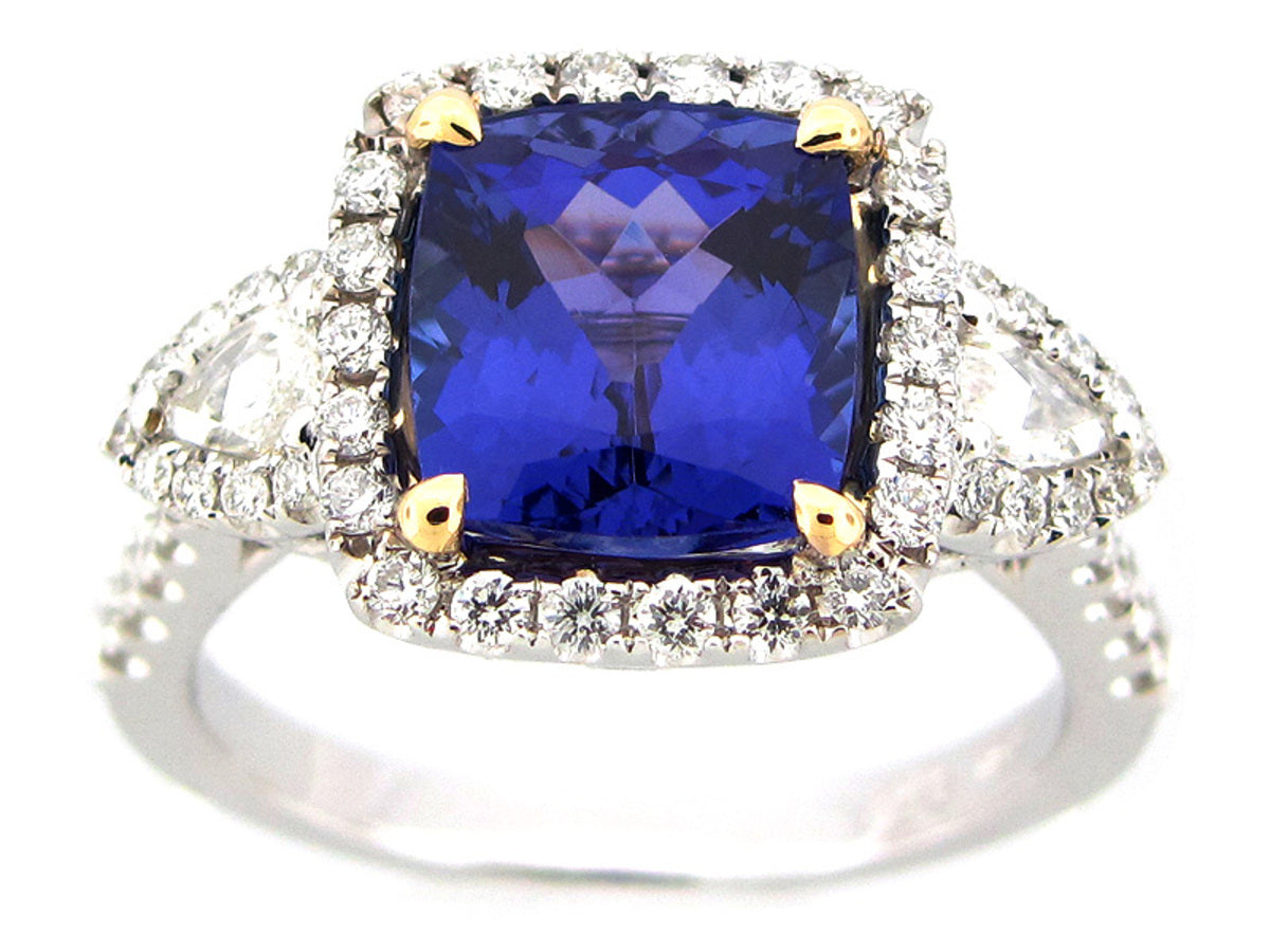 TANZANITE & DIAMOND RING, 18KWY (H)