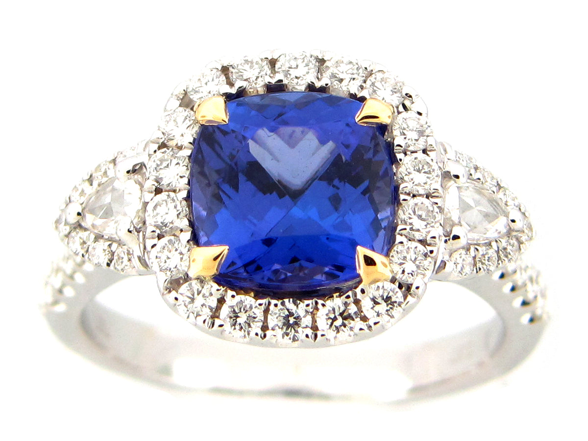 TANZANITE & DIAMOND RING, 18KW (H)
