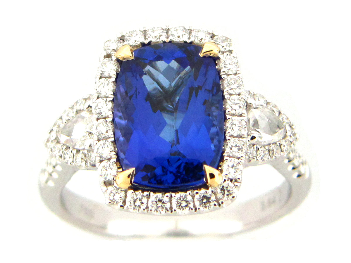 TANZANITE & DIAMOND RING, 18KWY (H)