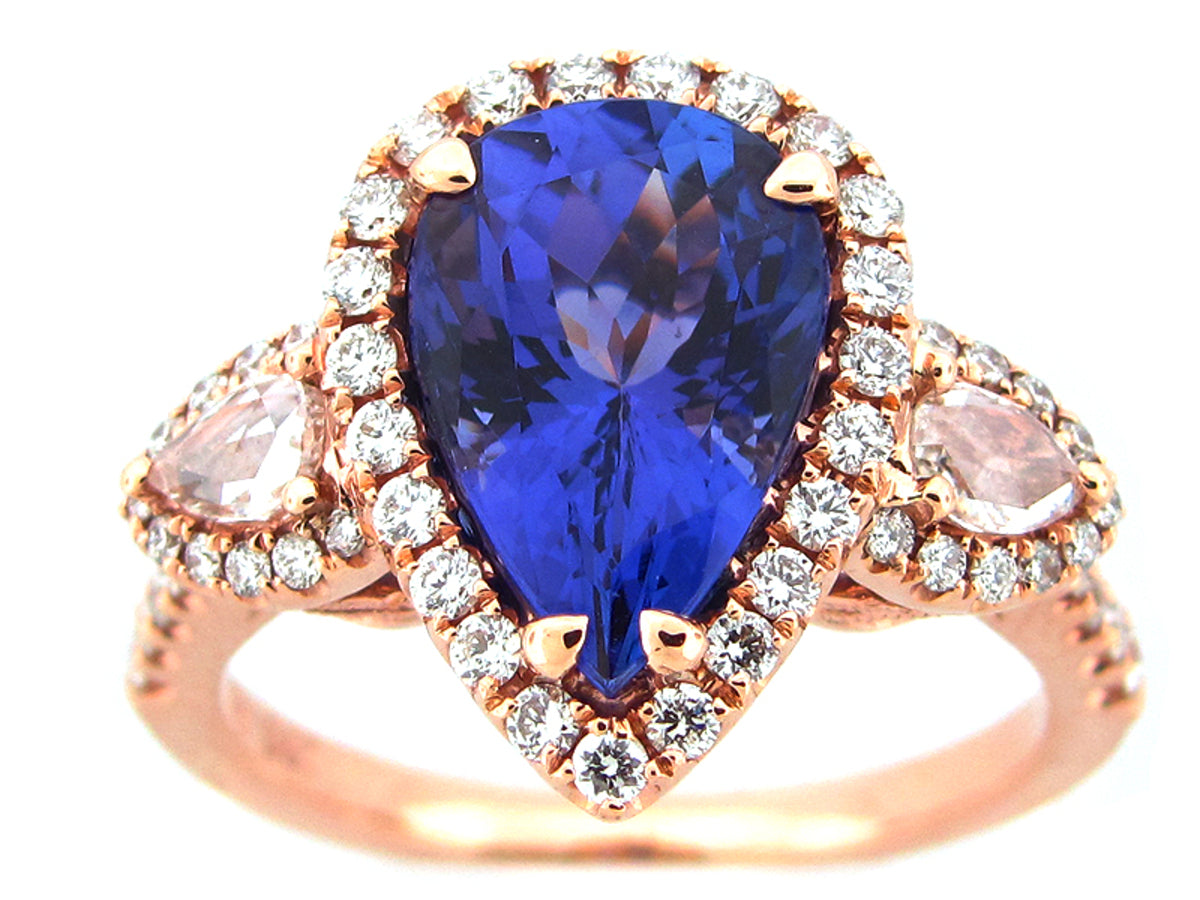 TANZANITE & DIAMOND RING, 18KR (H)