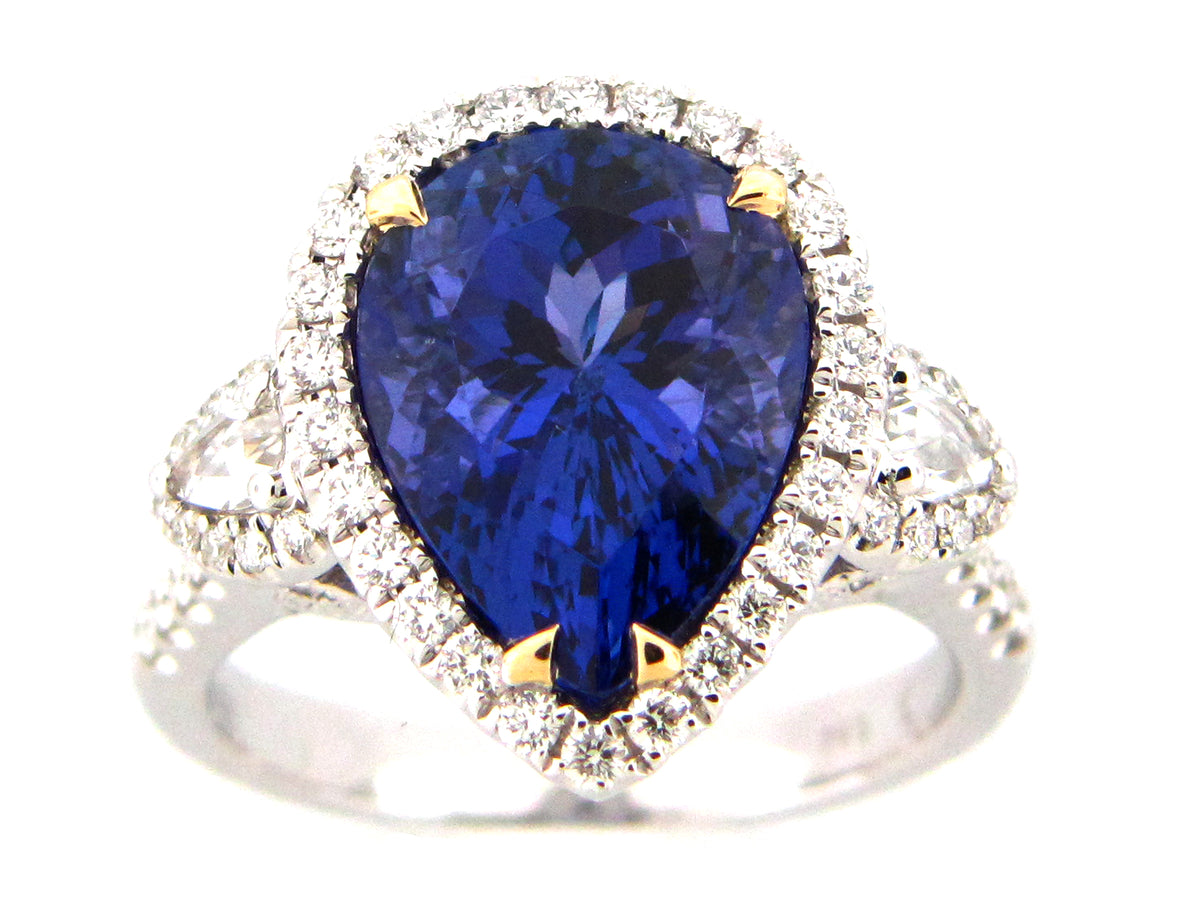TANZANITE & DIAMOND RING, 18KWY(H)