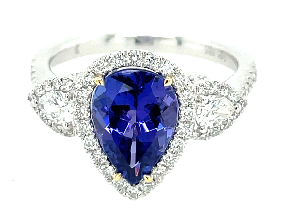 TANZANITE & DIAMOND PEAR RING