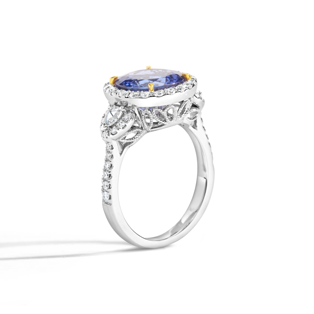 Round Tanzanite & Diamond 3 Stone Ring