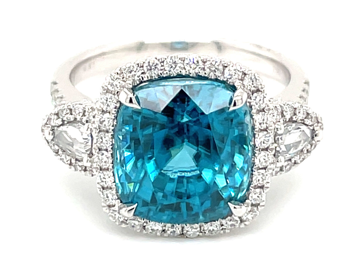 BLUE ZIRCON CUSHION & DIAMOND RING