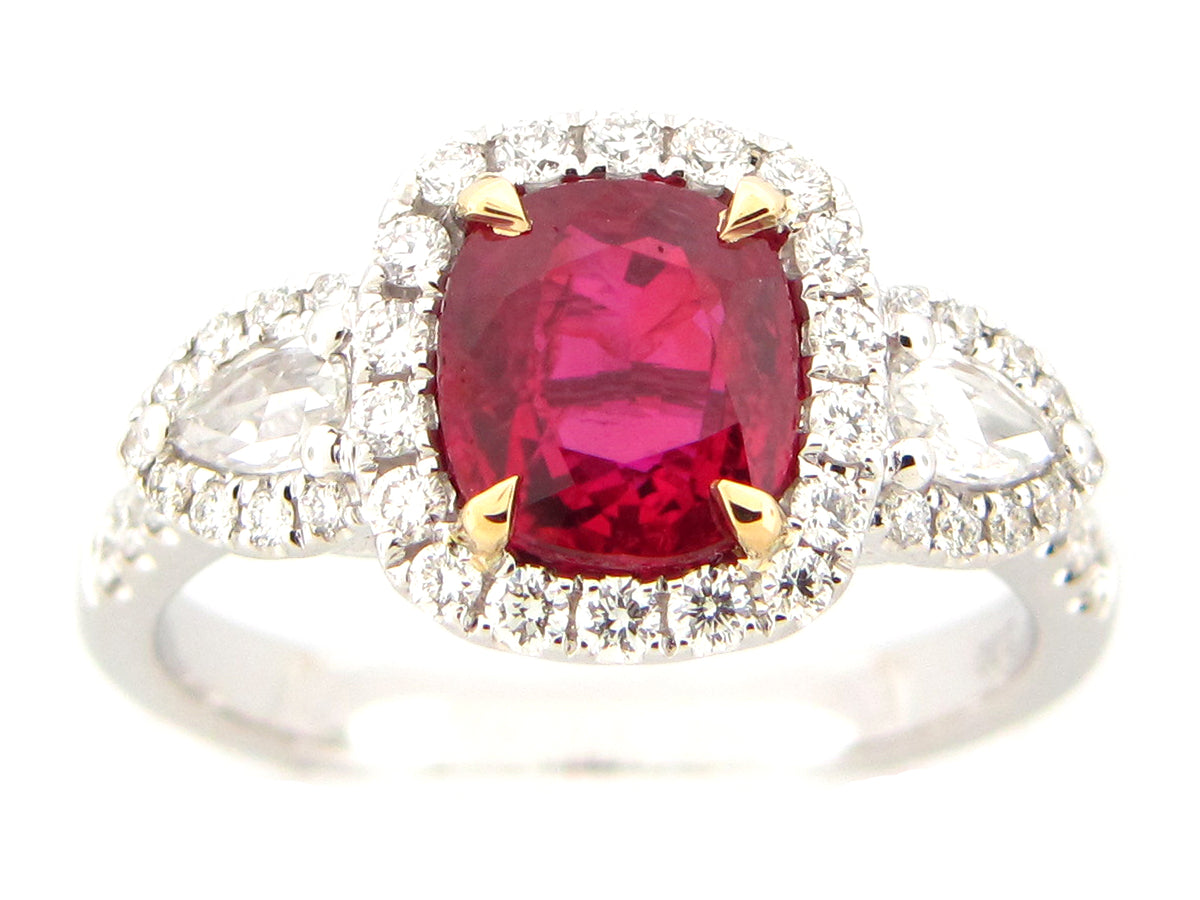 Natural No Heat Ruby Diamond Ring, 18kwy, Grs Certified