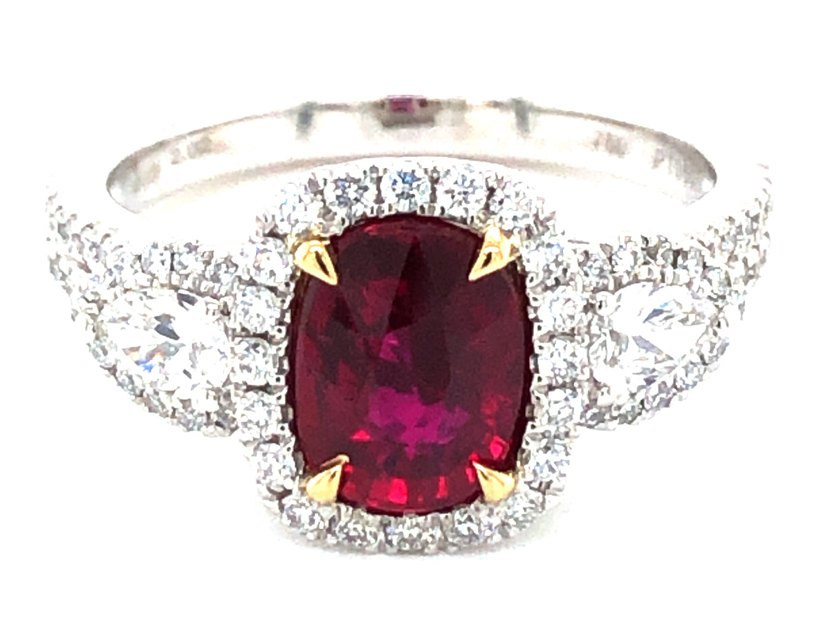 NATURAL NO HEAT RUBY & DIAMOND RING, PLAT/18KY, GIA CERTIFIED