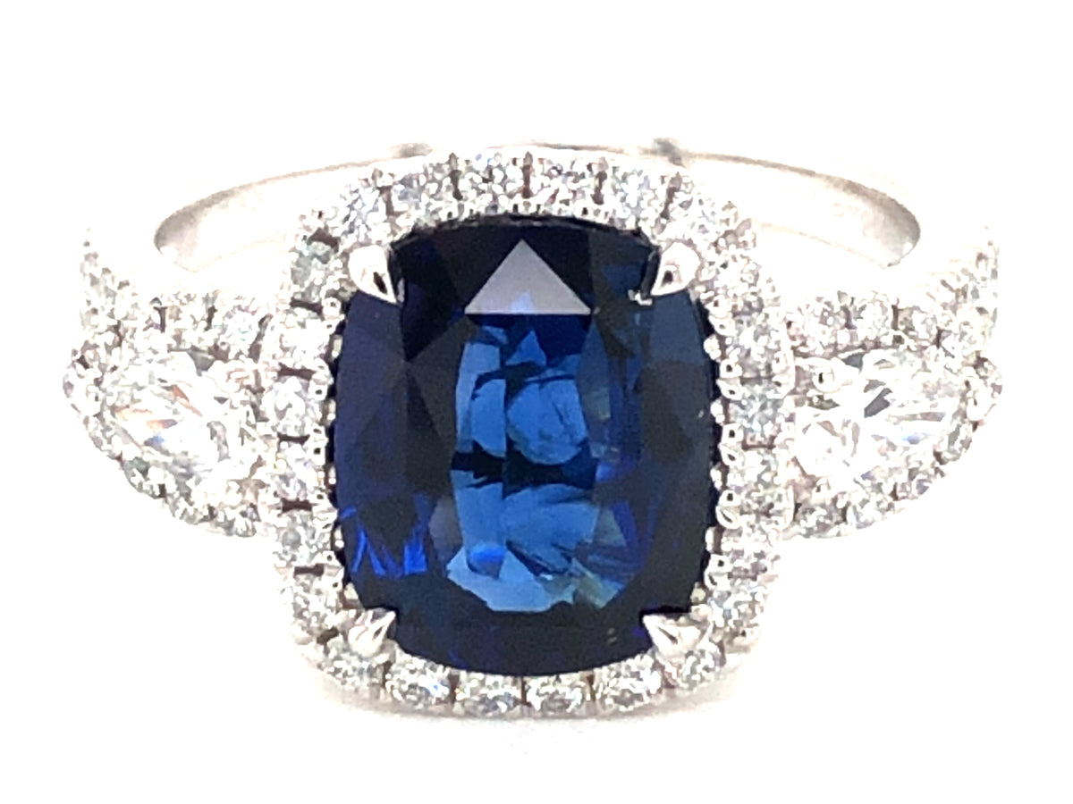 SAPPHIRE & DIAMOND HALO RING, PLAT (H)