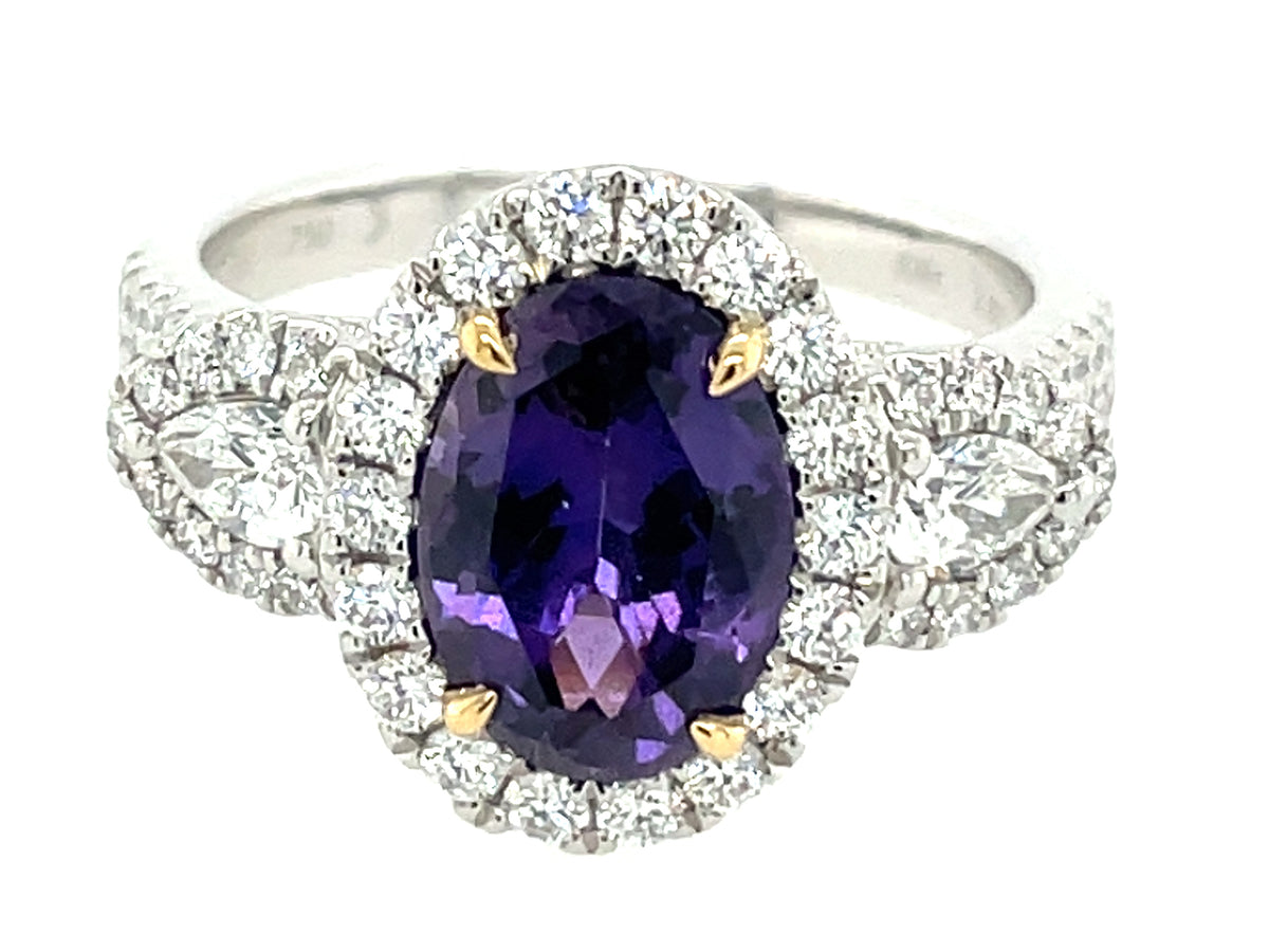 Natural No Heat Oval Purple Sapphire Diamond Ring