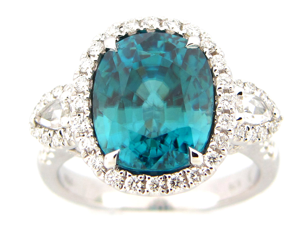 BLUE ZIRCON & DIAMOND RING, 18KW (H)