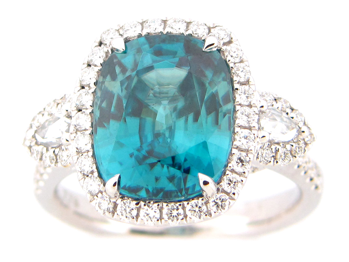 BLUE ZIRCON & DIAMOND RING, 18KW (H)