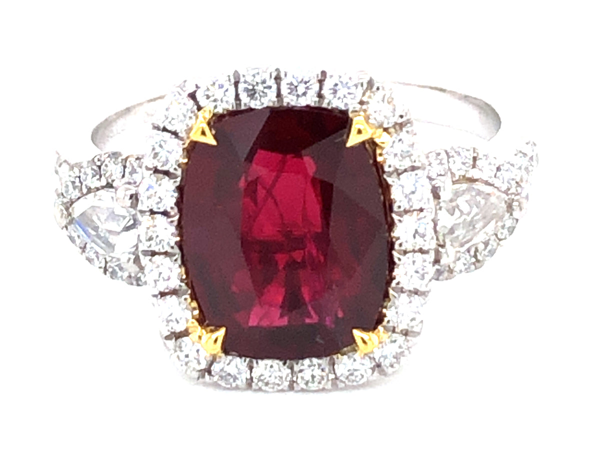 RUBY & DIAMOND RING, SWISS CERTIFIED, PLAT/18K (H)