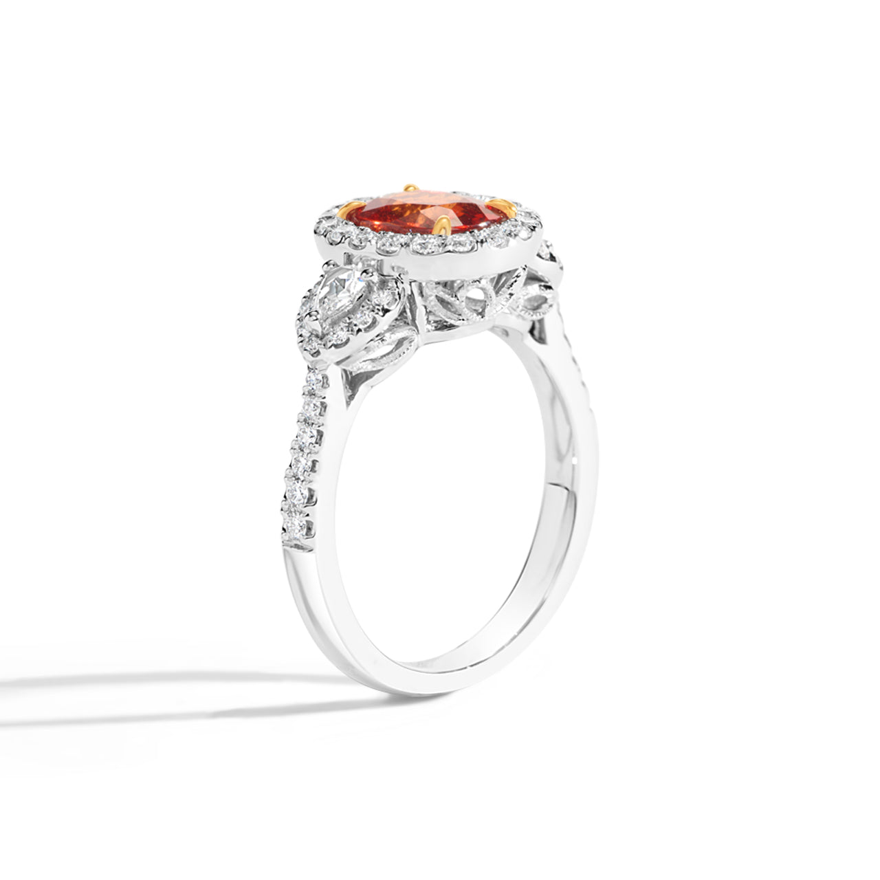 Oval Orange Sapphire & Diamond 3 Stone Ring