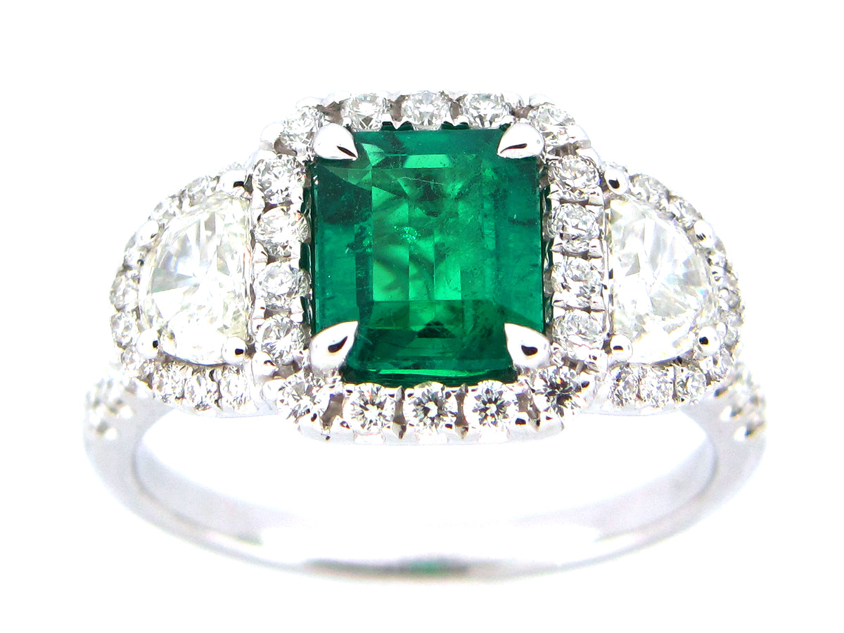 EMERALD & DIAMOND RING, PLAT (O)