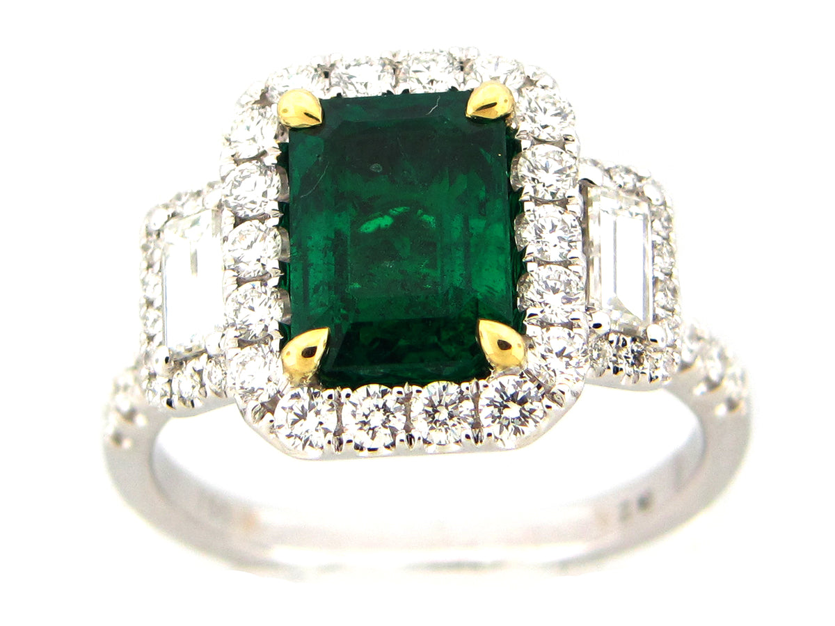 EMERALD & DIAMOND RING, GIA CERT#2185702505, 18KWY (O)