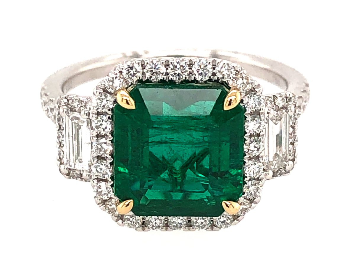 EMERALD & DIAMOND RING, GIA CERT#5201587723, 18KWY (O)
