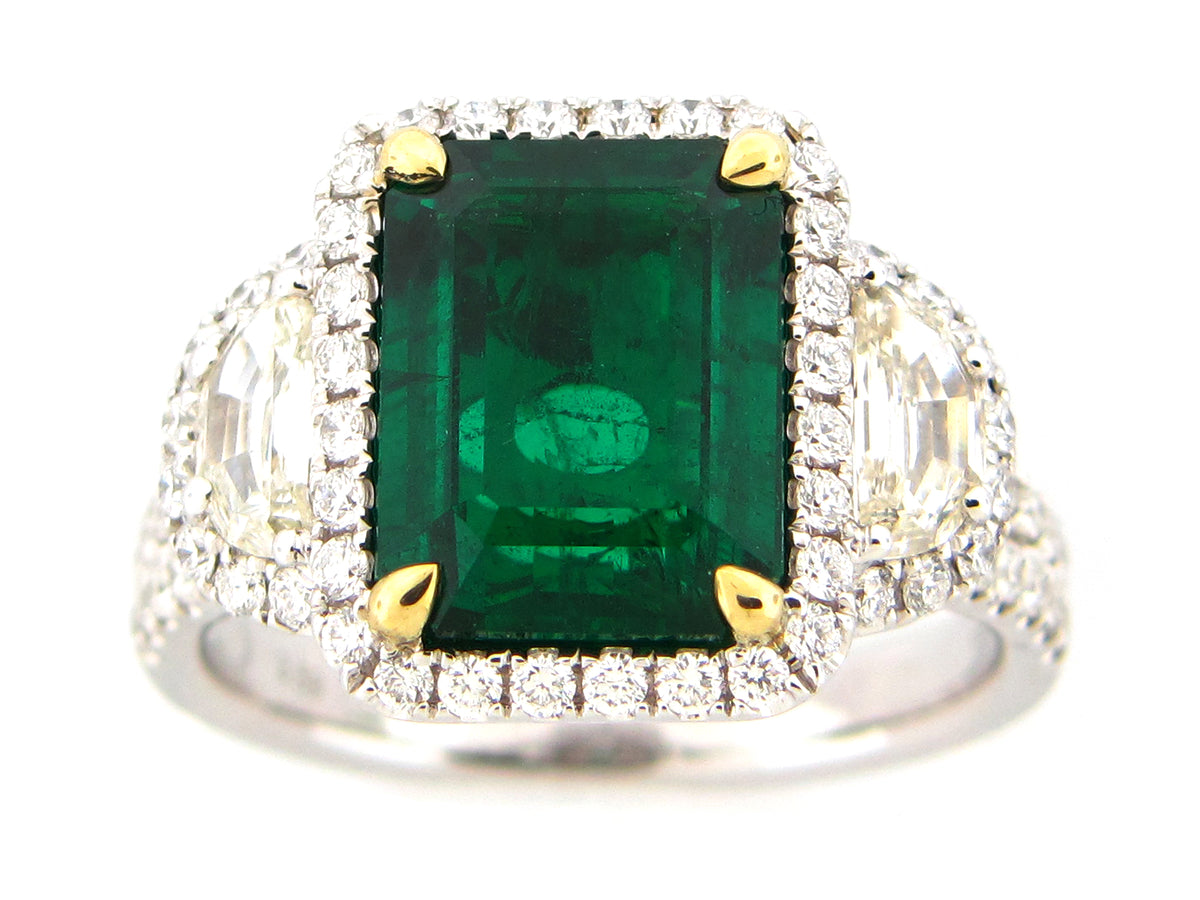 EMERALD & DIAMOND RING, GRS CERT #GRS2016-099186, ZAMBIA, 18KWY (O)