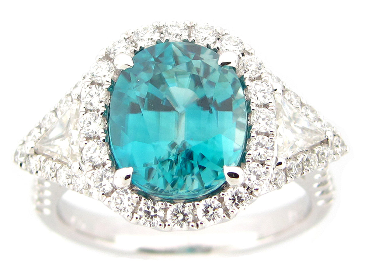 BLUE ZIRCON & DIAMOND RING, 18KW (H)