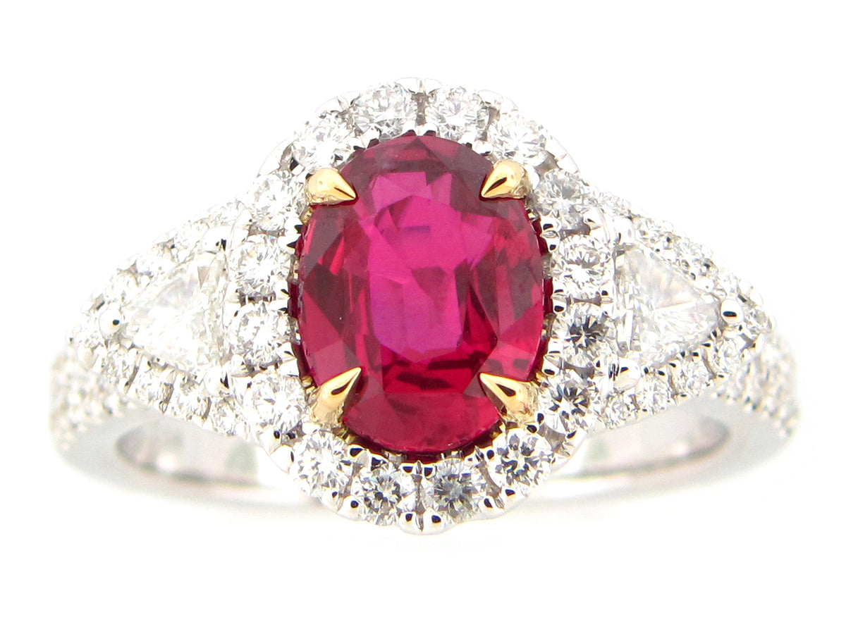NATURAL NO HEAT RUBY & DIAMOND RING, 18KWY, GIA CERTIFIED