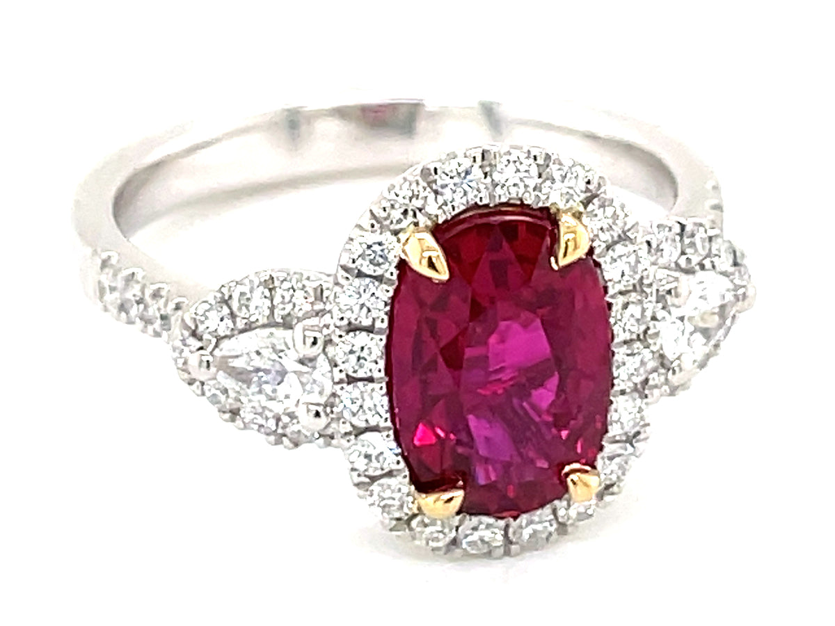 NATURAL NO HEAT RUBY & DIAMOND RING, 18KWY, GRS CERTIFIED