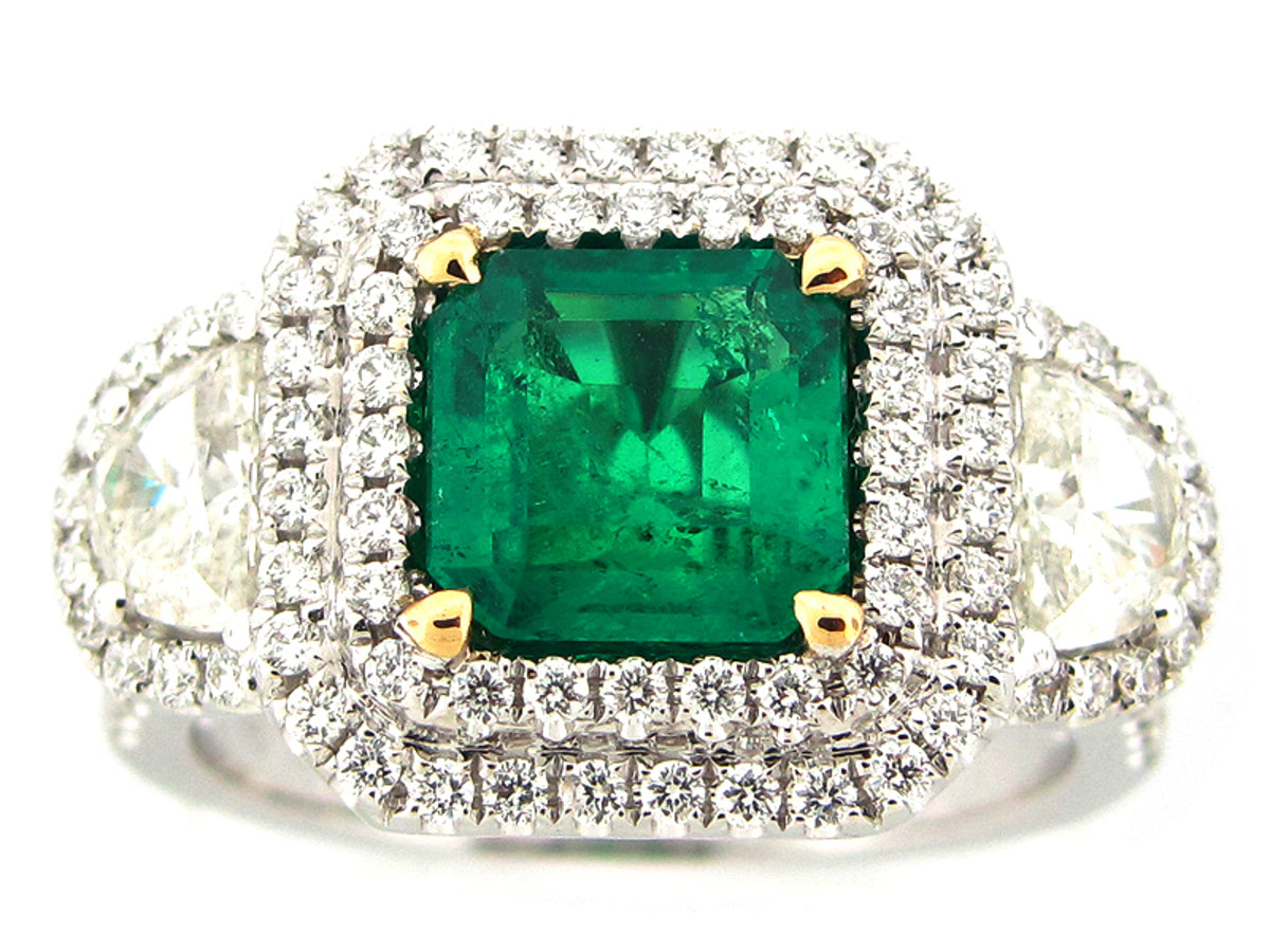 EMERALD & DIAMOND RING, 18KT (O)