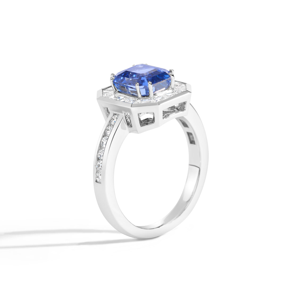 Emerald Cut Sapphire & Baguette Diamond Ring