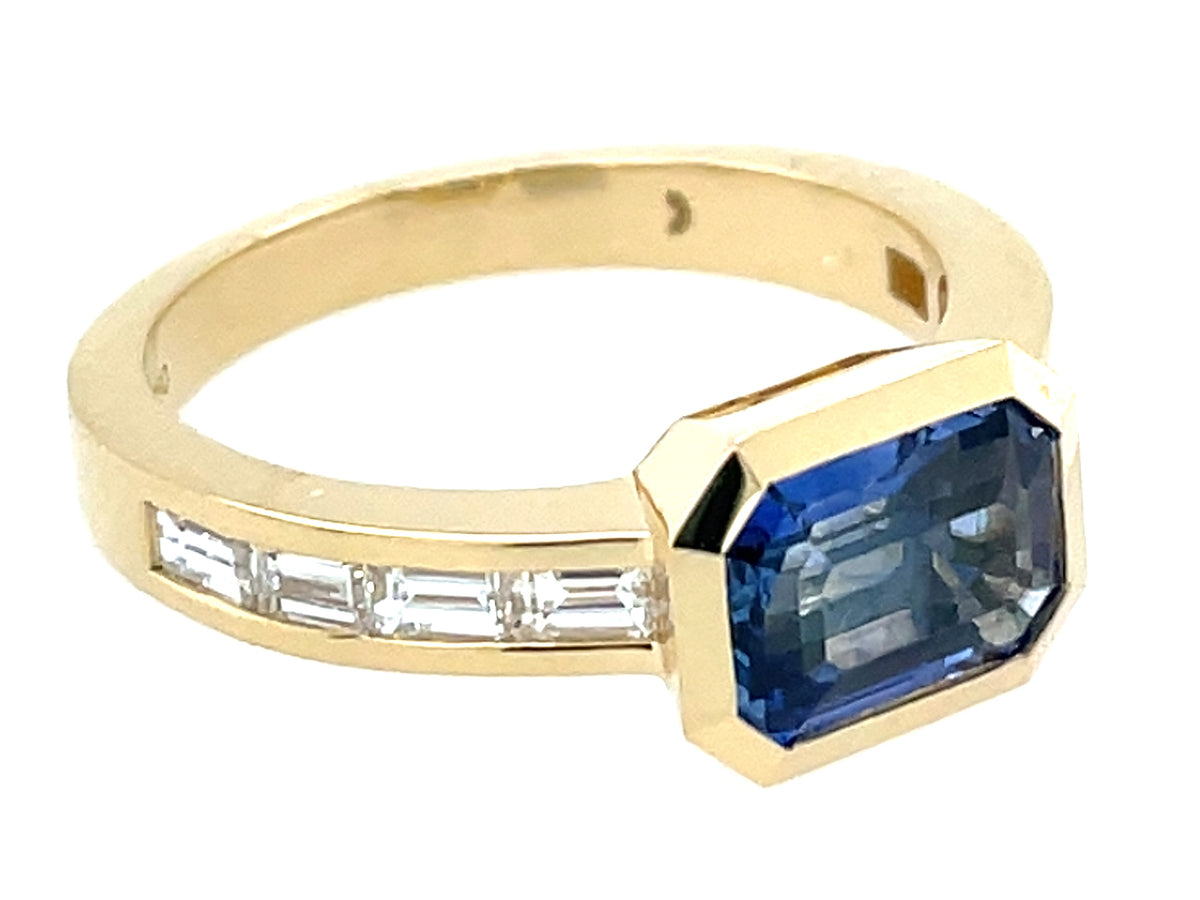 Sapphire E/C Diamond Baguette Bezel Ring