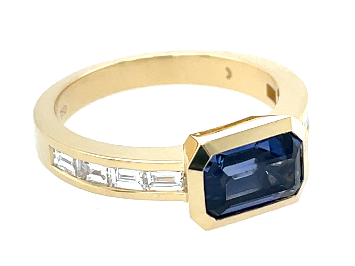 Sapphire E/C Diamond Baguette Bezel Ring