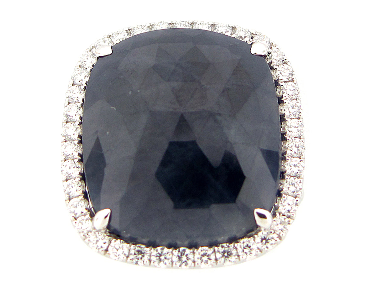 NATURAL ROSE CUT SAPPHIRE & DIAMOND RING, 18KW (N)