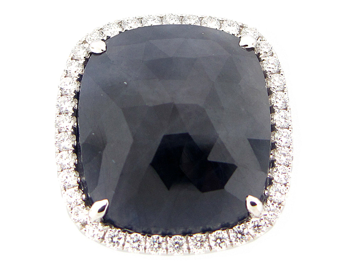 NATURAL ROSE CUT SAPPHIRE & DIAMOND RING, 18KW (N)