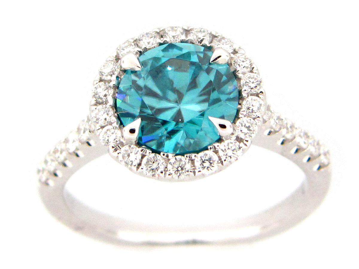 BLUE ZIRCON & DIAMOND RING, 18KW (H)