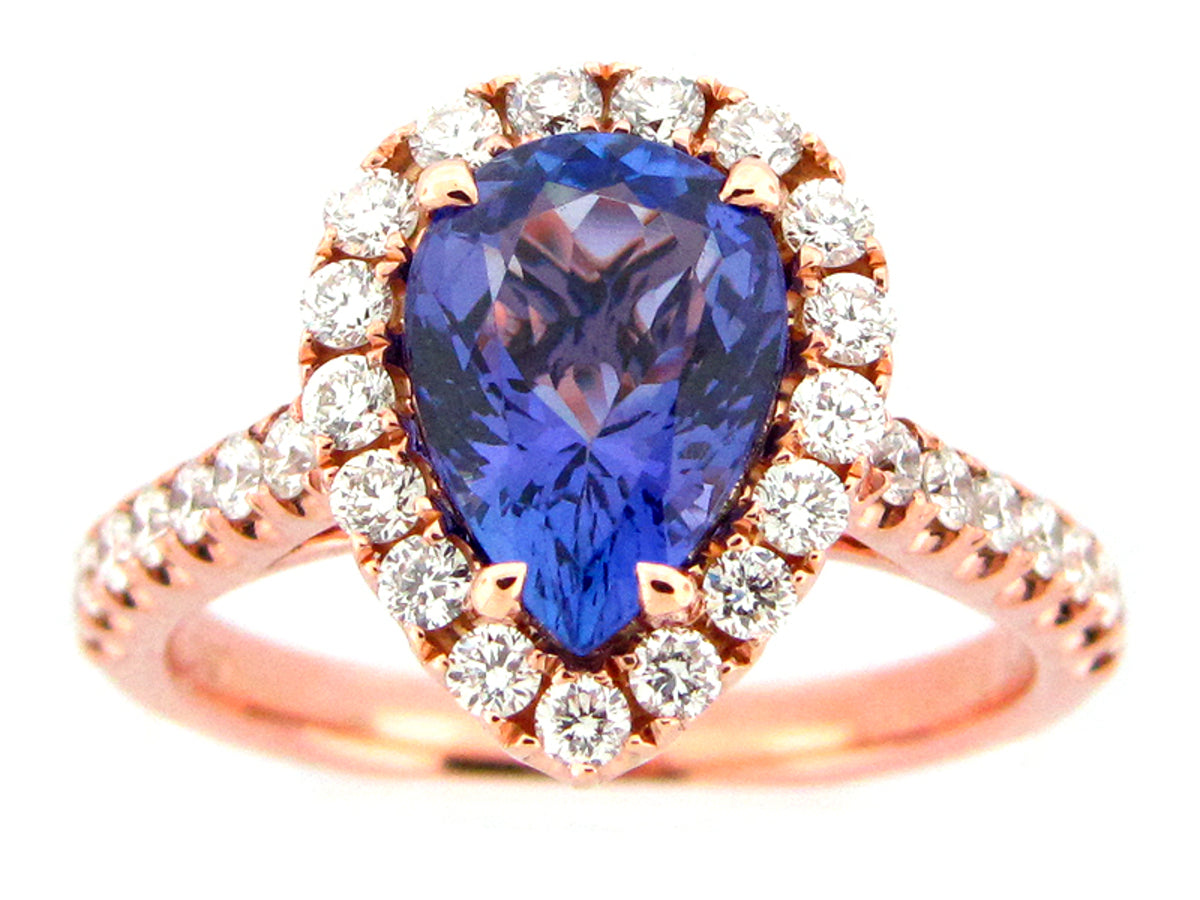 TANZANITE & DIAMOND RING, 18KR (H)