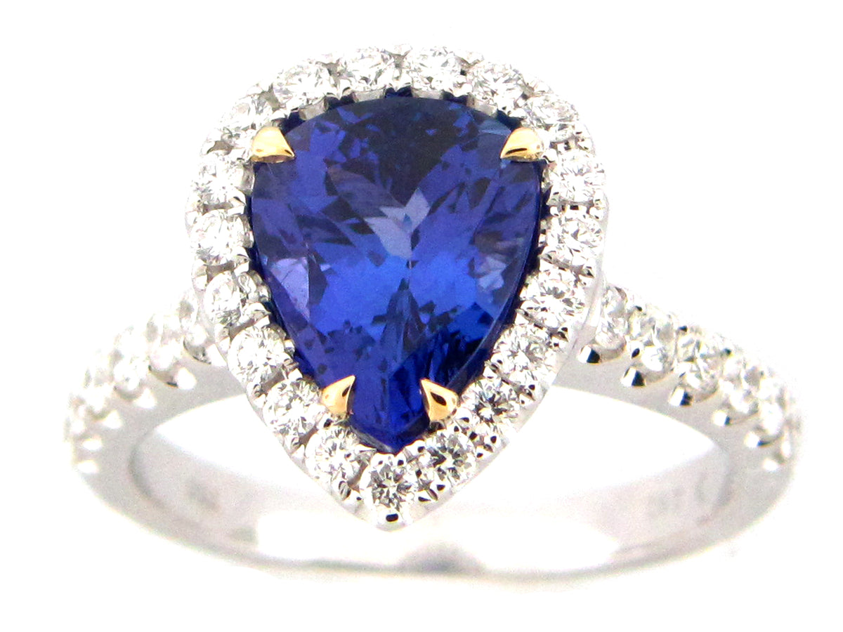TANZANITE & DIAMOND RING, 18KW (H)