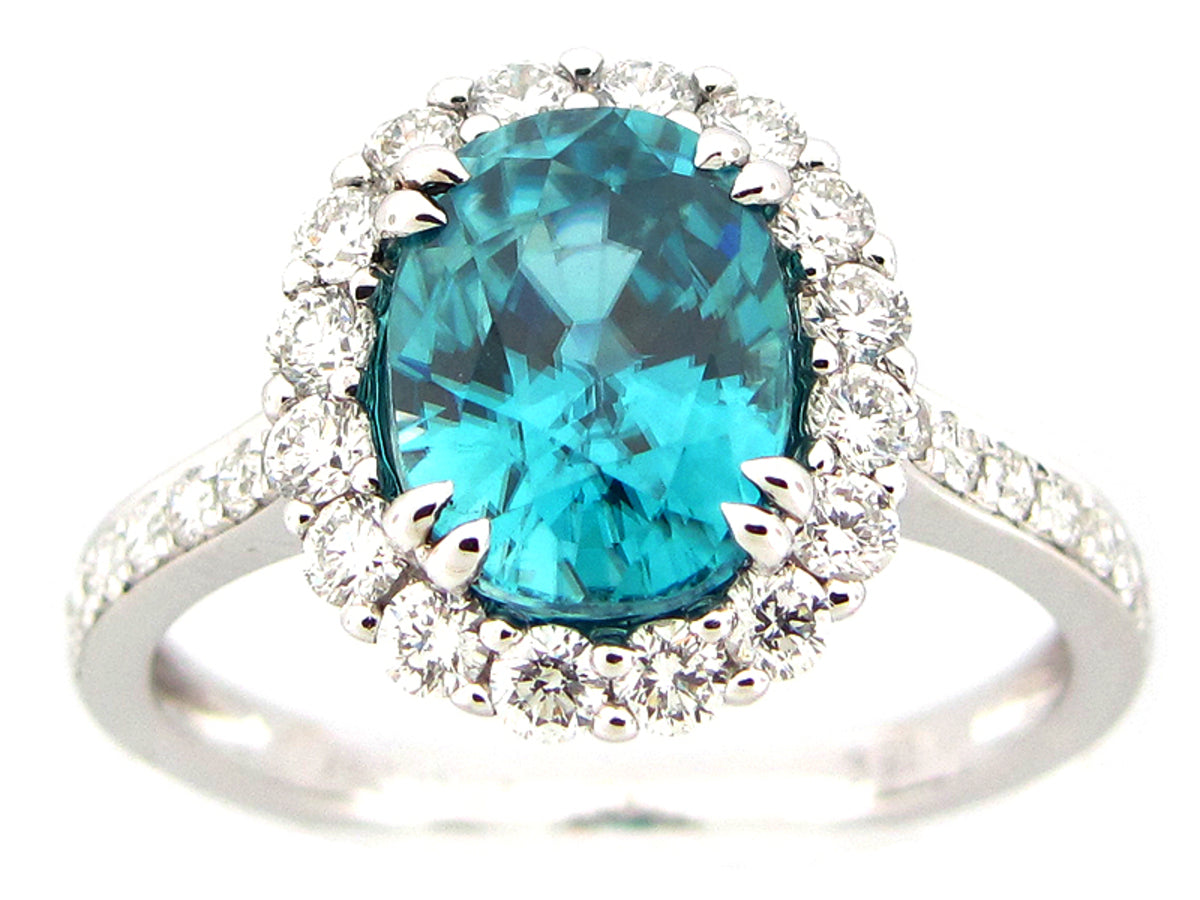 BLUE ZIRCON & DIAMOND RING, 18KW (H)