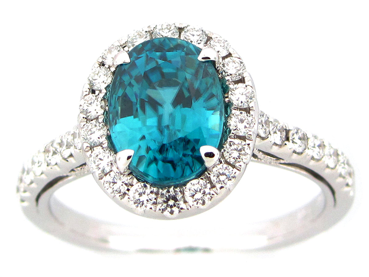 BLUE ZIRCON & DIAMOND RING, 18KW (H)