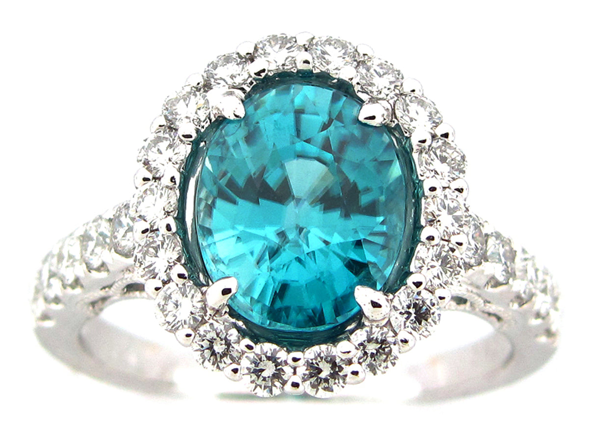 BLUE ZIRCON & DIAMOND RING, 18KW (H)