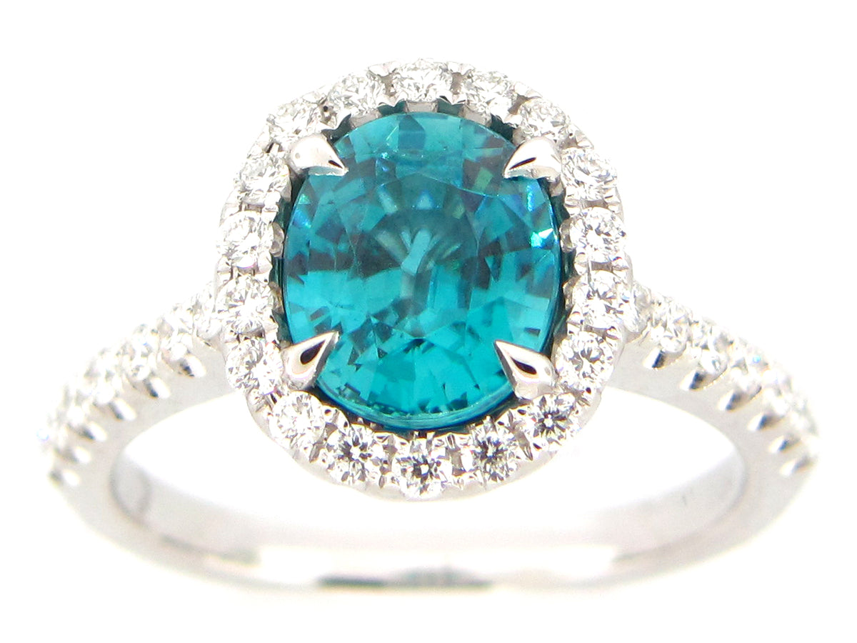 BLUE ZIRCON & DIAMOND RING, 18KW (H)