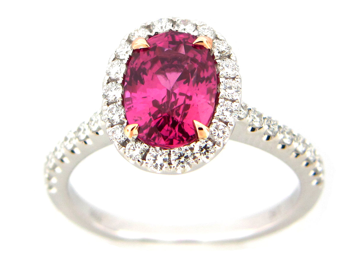 Pink Sapphire Diamond Ring, 18kw (H)