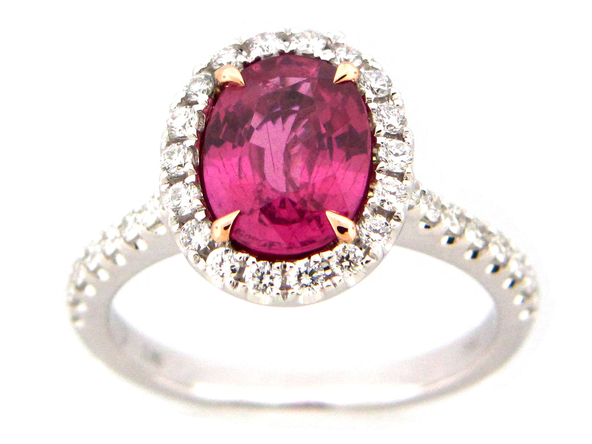 PINK SAPPHIRE & DIAMOND RING, 18KW (H)
