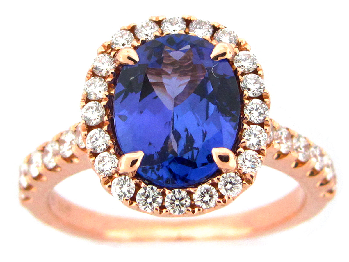 TANZANITE & DIAMOND RING, 18KR (H)