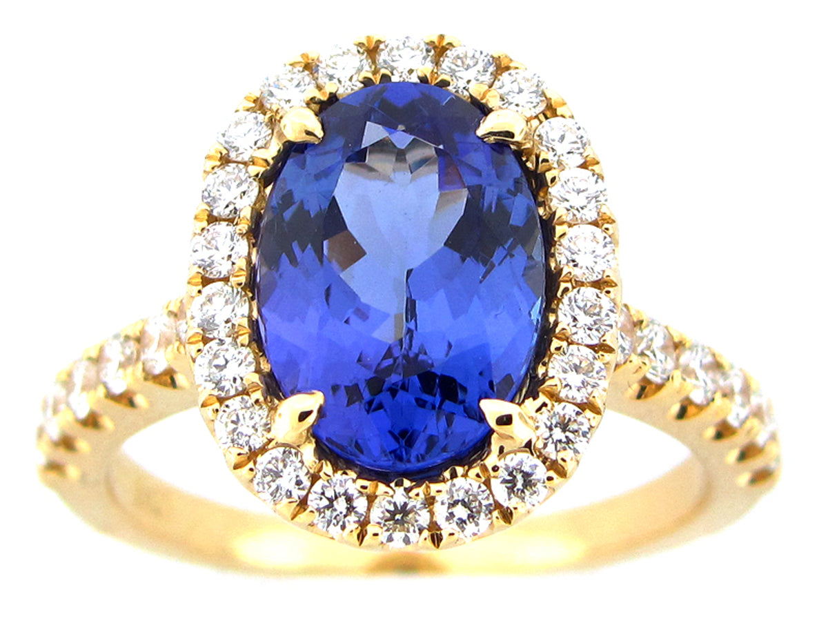 TANZANITE & DIAMOND RING, 18KY (H)