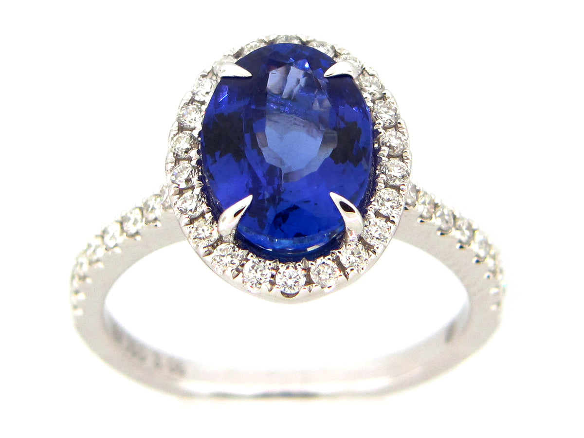 TANZANITE & DIAMOND RING, 18KW (H)