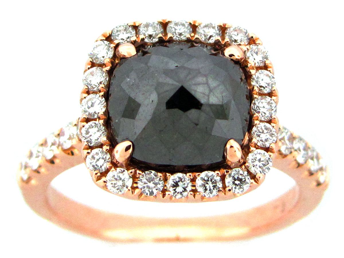 ROSE CUT BLACK & WHITE DIAMOND RING, 18KR (R)