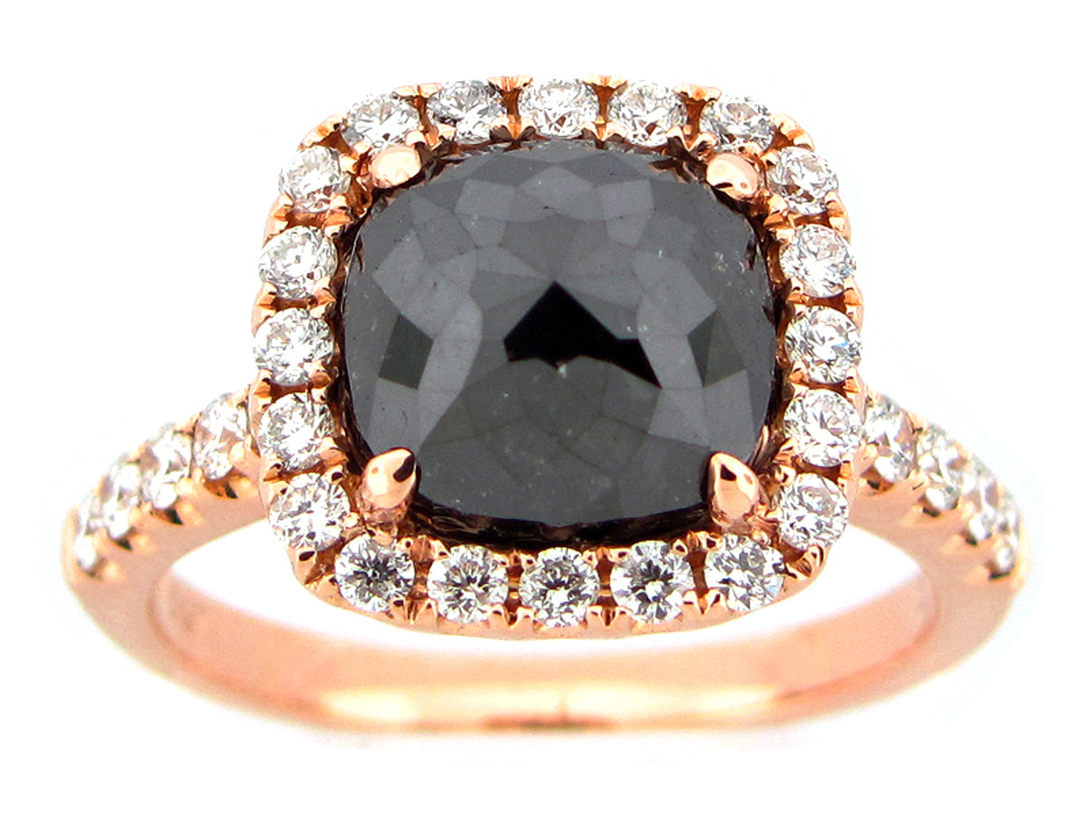 ROSE CUT BLACK & WHITE DIAMOND RING, 18KR (R)