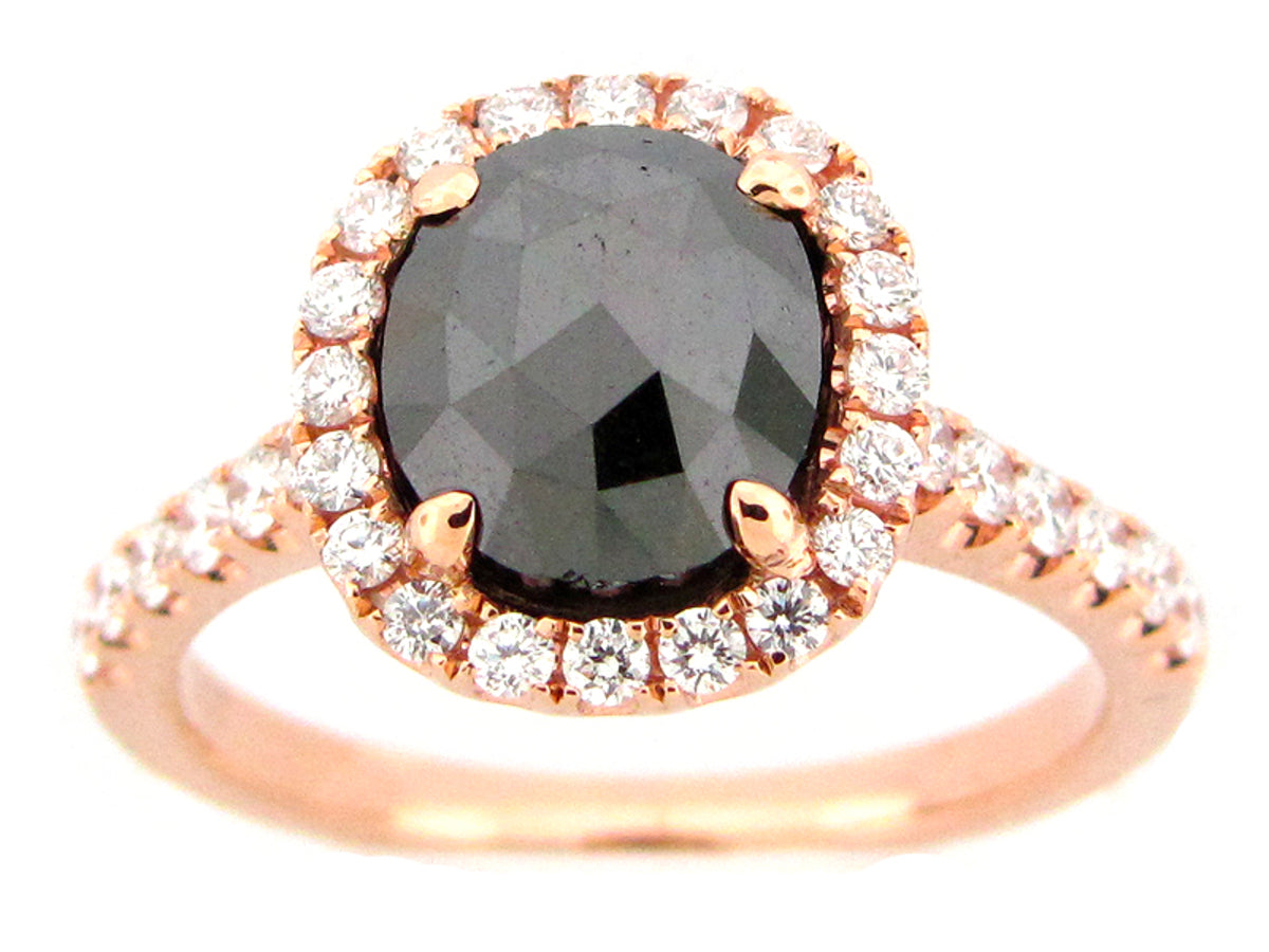 ROSE CUT BLACK & WHITE DIAMOND RING, 18KR (R)