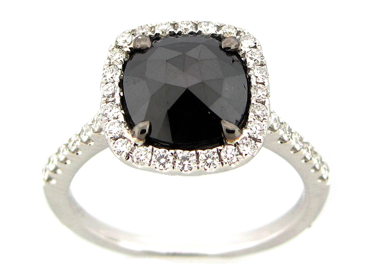 ROSE CUT BLACK & WHITE DIAMOND RING, 18KW (R)