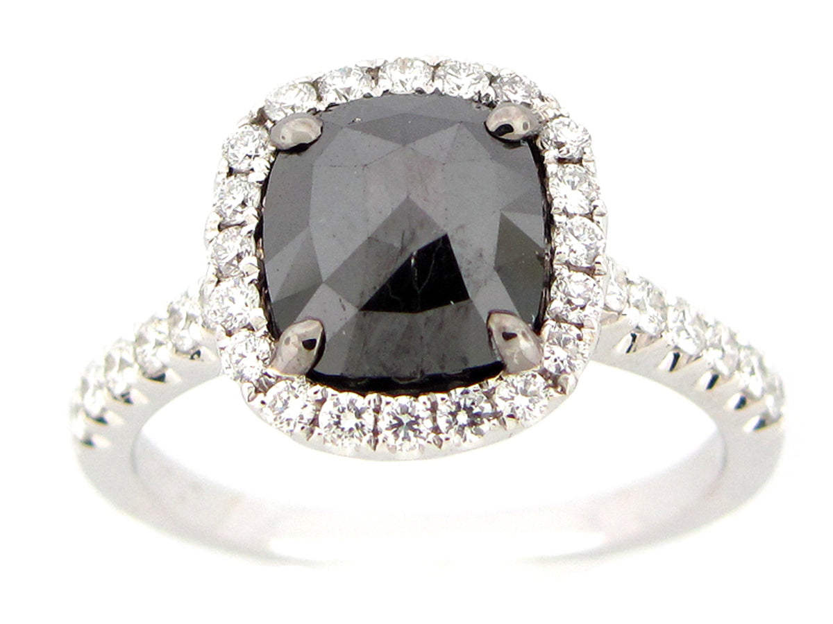 ROSE CUT BLACK & WHITE DIAMOND RING, 18KW (R)