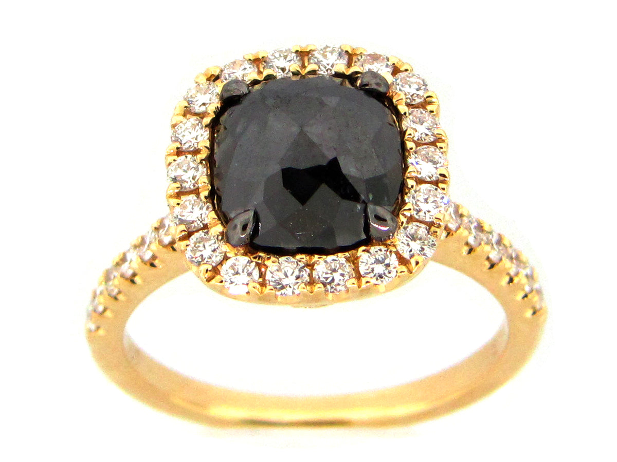 ROSE CUT BLACK & WHITE DIAMOND RING, 18KY (R/H)