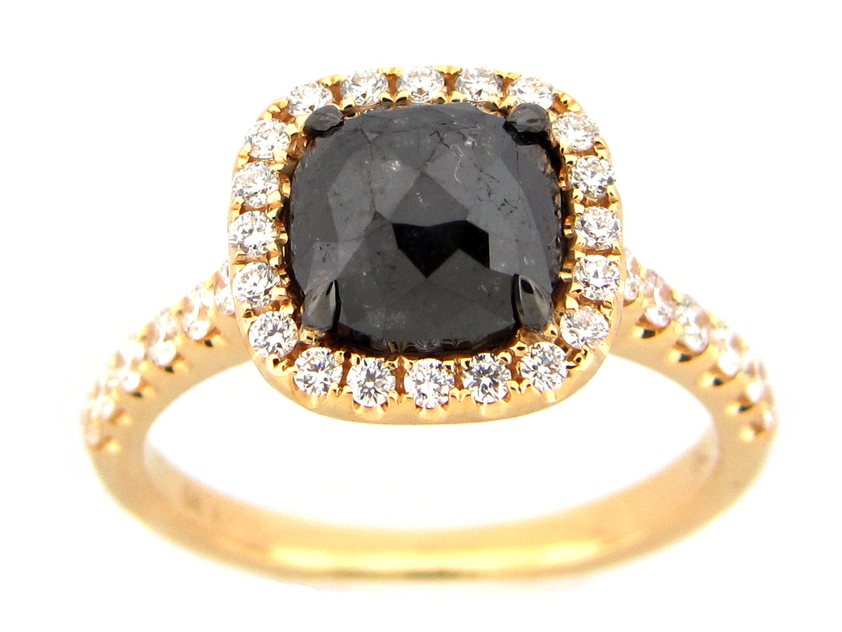 ROSE CUT BLACK & WHITE DIAMOND RING, 18KW (R/H)