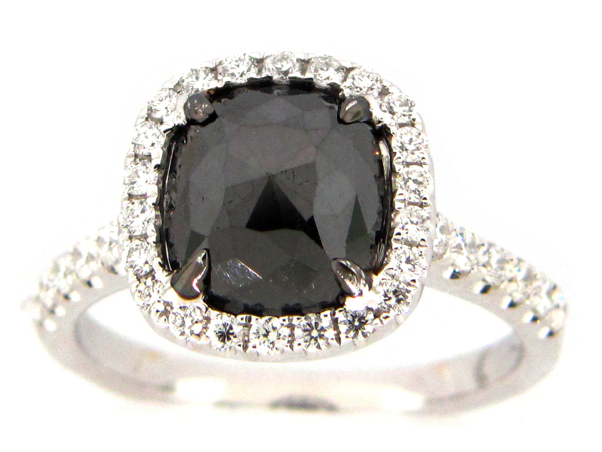 ROSE CUT BLACK & WHITE DIAMOND RING, 18KW (R)