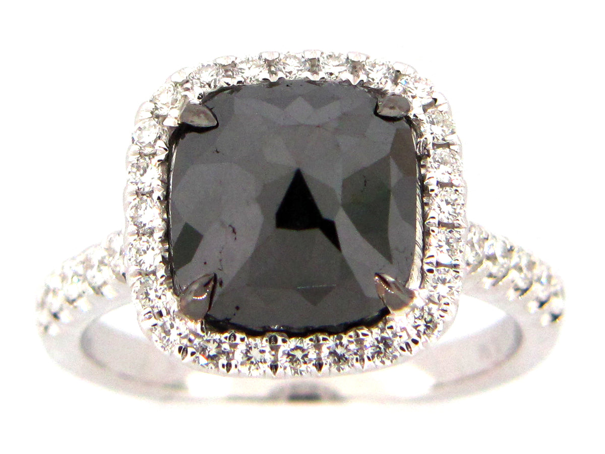 ROSE CUT BLACK & WHITE DIAMOND RING, 18KW (R)